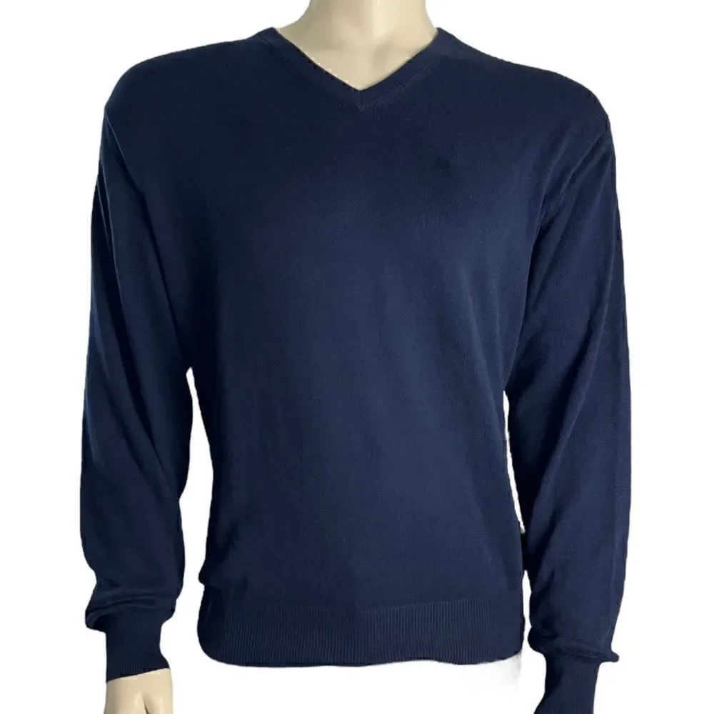 Peter Millar L/S V-Neck Navy Sweater 95% Cotton 5% Cashmere Excellent Condition